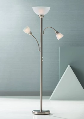 Possini Euro Design Alexei Modern Torchiere Floor Lamp With Side Lights 72" Tall Brushed Nickel White Crackle Glass For Living Room Reading Bedroom 1 Possini Euro Design Alexei Modern Torchiere Floor Lamp With Side Lights 72" Tall Brushed Nickel White Crackle Glass For Living Room Reading Bedroom