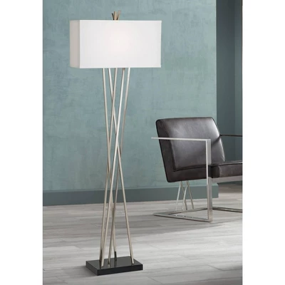 Possini Euro Design Modern Floor Lamp 63.5" Tall Brushed Steel Asymmetry White Linen Rectangular Shade For Living Room Reading Bedroom Office 1 Possini Euro Design Modern Floor Lamp 63.5" Tall Brushed Steel Asymmetry White Linen Rectangular Shade For Living Room Reading Bedroom Office
