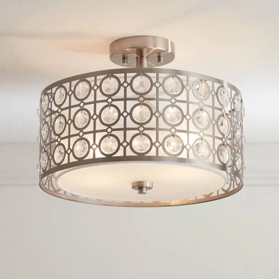 Possini Euro Design Saira Modern Ceiling Light Semi Flush Mount Fixture 16" Wide Brushed Nickel Crystal Organza Drum Shade For Bedroom Kitchen Hallway 1 Possini Euro Design Saira Modern Ceiling Light Semi Flush Mount Fixture 16" Wide Brushed Nickel Crystal Organza Drum Shade For Bedroom Kitchen Hallway