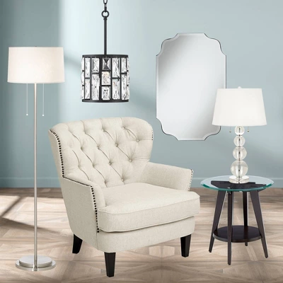 Possini Euro Design Simplicity Modern Floor Lamp 59" Tall Brushed Nickel Silver Off White Tapered Drum Shade For Living Room Bedroom Office House Home 8 Possini Euro Design Simplicity Modern Floor Lamp 59" Tall Brushed Nickel Silver Off White Tapered Drum Shade For Living Room Bedroom Office House Home - Image 8