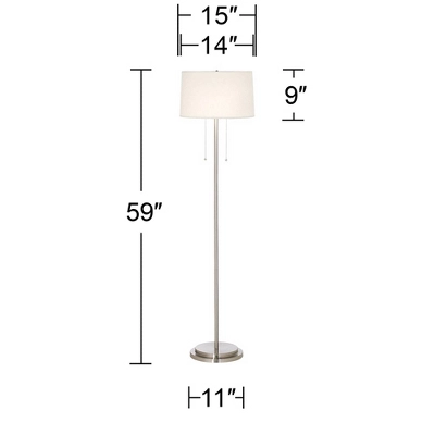 Possini Euro Design Simplicity Modern Floor Lamp 59" Tall Brushed Nickel Silver Off White Tapered Drum Shade For Living Room Bedroom Office House Home 5 Possini Euro Design Simplicity Modern Floor Lamp 59" Tall Brushed Nickel Silver Off White Tapered Drum Shade For Living Room Bedroom Office House Home - Image 5