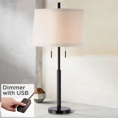 Possini Euro Design Modern Buffet Table Lamp 33" Tall With USB Charging Port Dark Bronze Drum Shade For Bedroom Living Room Office 1 Possini Euro Design Modern Buffet Table Lamp 33" Tall With USB Charging Port Dark Bronze Drum Shade For Bedroom Living Room Office
