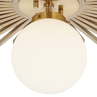 Possini Euro Design Hazel Modern Ceiling Light Semi Flush Mount Fixture 24" Wide Warm Brass White Globe Shade For Bedroom Kitchen Living Room Hallway 2 Possini Euro Design Hazel Modern Ceiling Light Semi Flush Mount Fixture 24" Wide Warm Brass White Globe Shade For Bedroom Kitchen Living Room Hallway - Image 2