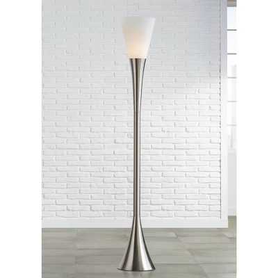 Possini Euro Design Piazza Modern Torchiere Floor Lamp 72 1/2" Tall Brushed Nickel Metal Frosted White Glass Shade For Living Room Bedroom Office Home 1 Possini Euro Design Piazza Modern Torchiere Floor Lamp 72 1/2" Tall Brushed Nickel Metal Frosted White Glass Shade For Living Room Bedroom Office Home