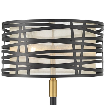 Possini Euro Design Halifax Modern Industrial Floor Lamp 64 1/2" Tall Matte Black Warm Gold Metal Double Drum Shade For Living Room Bedroom Office 2 Possini Euro Design Halifax Modern Industrial Floor Lamp 64 1/2" Tall Matte Black Warm Gold Metal Double Drum Shade For Living Room Bedroom Office - Image 2