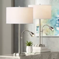 Possini Euro Design Traverse Modern Table Lamps Set Of 2 29 1/2" Tall Brushed Nickel With USB Charging Port LED Gooseneck White Drum Shade For Desk 13 Possini Euro Design Traverse Modern Table Lamps Set Of 2 29 1/2" Tall Brushed Nickel With USB Charging Port LED Gooseneck White Drum Shade For Desk -Possini Euro Design Sales Store GUEST 926e3bce 7e42 4fa3 a6a2 44a599015bc1