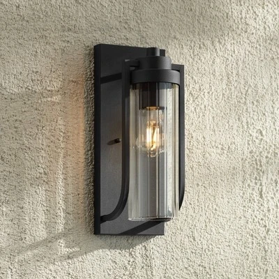Possini Euro Design Bogata Modern Outdoor Wall Light Fixture Textured Black 15 1/2" Clear Ribbed Glass For Post Exterior Barn Deck House Porch Yard 6 Possini Euro Design Bogata Modern Outdoor Wall Light Fixture Textured Black 15 1/2" Clear Ribbed Glass For Post Exterior Barn Deck House Porch Yard - Image 6