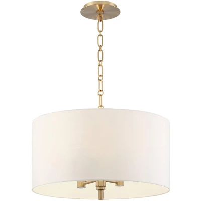 Possini Euro Design Warm Gold Pendant Chandelier 20" Wide Modern White Linen Drum Shade 4-Light Fixture For Dining Room Foyer Kitchen Island Entryway 6 Possini Euro Design Warm Gold Pendant Chandelier 20" Wide Modern White Linen Drum Shade 4-Light Fixture For Dining Room Foyer Kitchen Island Entryway - Image 6