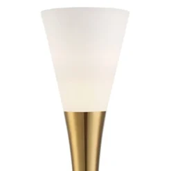 Possini Euro Design Piazza Modern Torchiere Floor Lamp With Riser 77" Tall Black Brass Metal White Glass Shade For Living Room Bedroom Office House