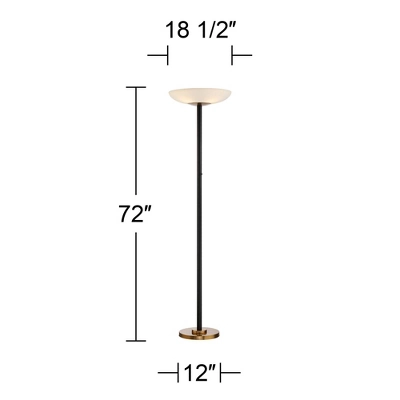 Possini Euro Design Modern Torchiere Floor Lamp LED 72" Tall Black Antique Brass White Glass Shade For Living Room Reading Uplight 6 Possini Euro Design Modern Torchiere Floor Lamp LED 72" Tall Black Antique Brass White Glass Shade For Living Room Reading Uplight - Image 6