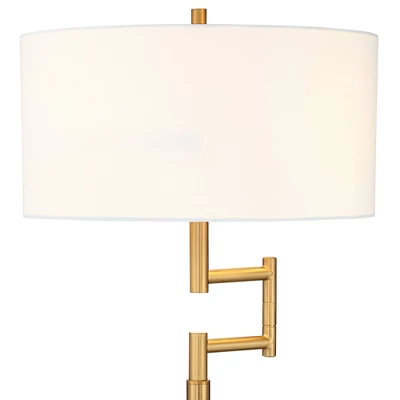 Possini Euro Design Artisan Swing Arm Floor Lamp 62.25" Tall Warm Antique Brass Linen Drum Shade For Living Room Reading Bedroom Office 2 Possini Euro Design Artisan Swing Arm Floor Lamp 62.25" Tall Warm Antique Brass Linen Drum Shade For Living Room Reading Bedroom Office - Image 2