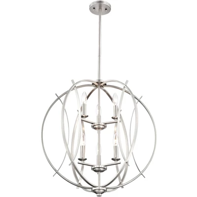 Possini Euro Design Spherical Brushed Nickel Large Chandelier 24" Wide Modern 6-Light Fixture For Dining Room House Foyer Kitchen Island Entryway Home 4 Possini Euro Design Spherical Brushed Nickel Large Chandelier 24" Wide Modern 6-Light Fixture For Dining Room House Foyer Kitchen Island Entryway Home - Image 4