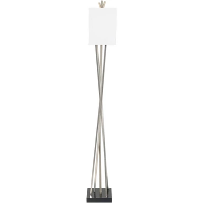 Possini Euro Design Modern Floor Lamp 63.5" Tall Brushed Steel Asymmetry White Linen Rectangular Shade For Living Room Reading Bedroom Office 5 Possini Euro Design Modern Floor Lamp 63.5" Tall Brushed Steel Asymmetry White Linen Rectangular Shade For Living Room Reading Bedroom Office - Image 5