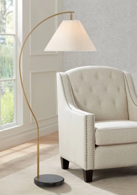 Possini Euro Design Modern Art Deco Arc Floor Lamp 64 1/2" Tall Warm Gold Metal Pleated Fabric Cone Shade For Living Room Reading Family Bedroom House 1 Possini Euro Design Modern Art Deco Arc Floor Lamp 64 1/2" Tall Warm Gold Metal Pleated Fabric Cone Shade For Living Room Reading Family Bedroom House
