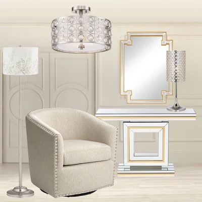 Possini Euro Design Saira Modern Ceiling Light Semi Flush Mount Fixture 16" Wide Brushed Nickel Crystal Organza Drum Shade For Bedroom Kitchen Hallway 5 Possini Euro Design Saira Modern Ceiling Light Semi Flush Mount Fixture 16" Wide Brushed Nickel Crystal Organza Drum Shade For Bedroom Kitchen Hallway - Image 5