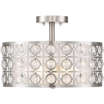 Possini Euro Design Saira Modern Ceiling Light Semi Flush Mount Fixture 16" Wide Brushed Nickel Crystal Organza Drum Shade For Bedroom Kitchen Hallway 2 Possini Euro Design Saira Modern Ceiling Light Semi Flush Mount Fixture 16" Wide Brushed Nickel Crystal Organza Drum Shade For Bedroom Kitchen Hallway - Image 2