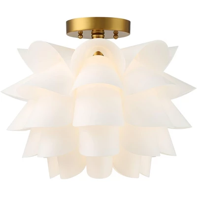 Possini Euro Design Modern Ceiling Light Semi Flush Mount Fixture White Flower Gold Metal 15 3/4" Wide Living Room Bedroom Kitchen 4 Possini Euro Design Modern Ceiling Light Semi Flush Mount Fixture White Flower Gold Metal 15 3/4" Wide Living Room Bedroom Kitchen - Image 4