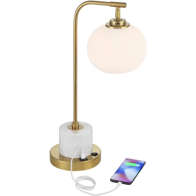 Possini Euro Design Barclay Modern Desk Lamp 23" High Warm Gold With USB Charging Port Frosted Glass Shade For Bedroom Living Room Bedside Office Kids 2 Possini Euro Design Barclay Modern Desk Lamp 23" High Warm Gold With USB Charging Port Frosted Glass Shade For Bedroom Living Room Bedside Office Kids - Image 2