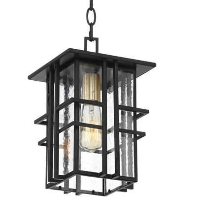 Possini Euro Design Arley Modern Outdoor Hanging Light Black Geometric Frame 12 1/2" Seedy Glass For Post Exterior Barn Deck House Porch Yard Patio 3 Possini Euro Design Arley Modern Outdoor Hanging Light Black Geometric Frame 12 1/2" Seedy Glass For Post Exterior Barn Deck House Porch Yard Patio - Image 3