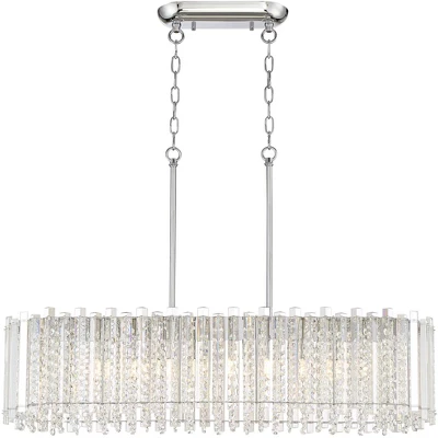 Possini Euro Design Mirabell Chrome Linear Island Pendant Chandelier 34" Wide Modern LED Clear Glass Crystal 6-Light Fixture For Dining Room Kitchen 4 Possini Euro Design Mirabell Chrome Linear Island Pendant Chandelier 34" Wide Modern LED Clear Glass Crystal 6-Light Fixture For Dining Room Kitchen - Image 4