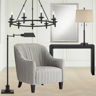 Possini Euro Design Rustic Farmhouse Table Lamp 33" Tall Dark Bronze Metal Off White Burlap Fabric Drum Shade For Bedroom Living Room House Bedside 6 Possini Euro Design Rustic Farmhouse Table Lamp 33" Tall Dark Bronze Metal Off White Burlap Fabric Drum Shade For Bedroom Living Room House Bedside - Image 6