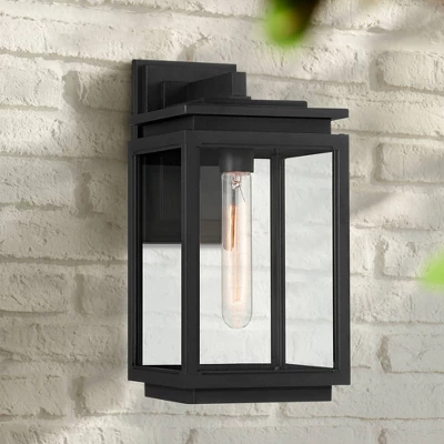 Possini Euro Design Atkins Modern Outdoor Wall Light Fixture Matte Black 14 1/4" Clear Glass For Post Exterior Barn Deck House Porch Yard Posts Patio 1 Possini Euro Design Atkins Modern Outdoor Wall Light Fixture Matte Black 14 1/4" Clear Glass For Post Exterior Barn Deck House Porch Yard Posts Patio