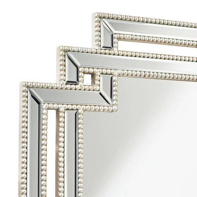 Possini Euro Design Erte Rectangular Vanity Wall Mirror Modern Beveled Silver Leaf Beaded Openwork Frame 27" Wide For Bathroom Bedroom Living Room 2 Possini Euro Design Erte Rectangular Vanity Wall Mirror Modern Beveled Silver Leaf Beaded Openwork Frame 27" Wide For Bathroom Bedroom Living Room - Image 2