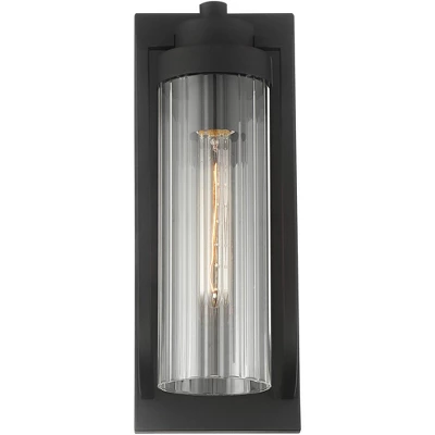 Possini Euro Design Bogata Modern Outdoor Wall Light Fixture Textured Black 15 1/2" Clear Ribbed Glass For Post Exterior Barn Deck House Porch Yard 3 Possini Euro Design Bogata Modern Outdoor Wall Light Fixture Textured Black 15 1/2" Clear Ribbed Glass For Post Exterior Barn Deck House Porch Yard - Image 3