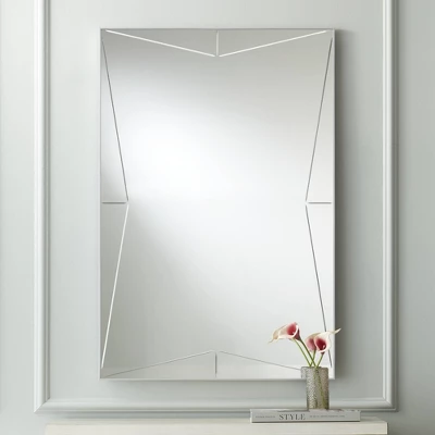 Possini Euro Design Relevei Rectangular Vanity Decorative Wall Mirror Modern Silver Wood Metal Frame 26" Wide Bathroom Bedroom Home 1 Possini Euro Design Relevei Rectangular Vanity Decorative Wall Mirror Modern Silver Wood Metal Frame 26" Wide Bathroom Bedroom Home