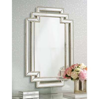 Possini Euro Design Erte Rectangular Vanity Wall Mirror Modern Beveled Silver Leaf Beaded Openwork Frame 27" Wide For Bathroom Bedroom Living Room 1 Possini Euro Design Erte Rectangular Vanity Wall Mirror Modern Beveled Silver Leaf Beaded Openwork Frame 27" Wide For Bathroom Bedroom Living Room
