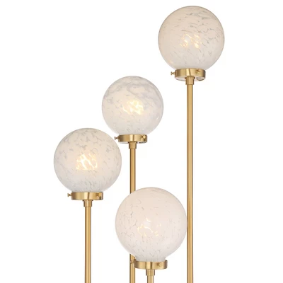 Possini Euro Design Mid Century Modern Glam Style Floor Lamp 4-Light LED 68.5" Tall Warm Gold Glass Globe Shade For Living Room House Uplight 2 Possini Euro Design Mid Century Modern Glam Style Floor Lamp 4-Light LED 68.5" Tall Warm Gold Glass Globe Shade For Living Room House Uplight - Image 2
