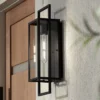 Possini Euro Design Jericho Modern Outdoor Wall Light Fixture Textured Black Metal 19" Clear Glass Panel For Post Exterior Barn Deck House Porch Yard