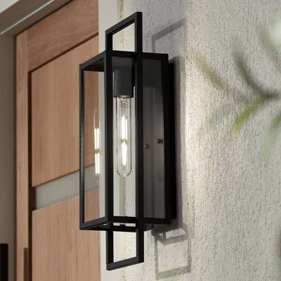 Possini Euro Design Jericho Modern Outdoor Wall Light Fixture Textured Black Metal 19" Clear Glass Panel For Post Exterior Barn Deck House Porch Yard 1 Possini Euro Design Jericho Modern Outdoor Wall Light Fixture Textured Black Metal 19" Clear Glass Panel For Post Exterior Barn Deck House Porch Yard