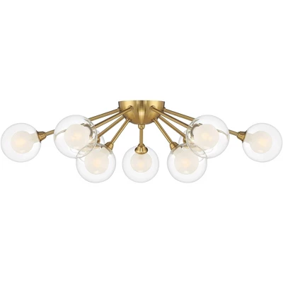 Possini Euro Design Spheres Modern Ceiling Light Flush Mount Fixture 28" Wide Warm Brass 9-Light LED Clear Globe Glass For Bedroom Kitchen Living Room 5 Possini Euro Design Spheres Modern Ceiling Light Flush Mount Fixture 28" Wide Warm Brass 9-Light LED Clear Globe Glass For Bedroom Kitchen Living Room - Image 5