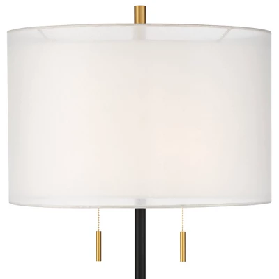 Possini Euro Design Roxie Modern Floor Lamp Standing 65 1/2" Tall Brass Black Metal Sheer Linen Double Drum Shade For Living Room Bedroom Office House 3 Possini Euro Design Roxie Modern Floor Lamp Standing 65 1/2" Tall Brass Black Metal Sheer Linen Double Drum Shade For Living Room Bedroom Office House - Image 3