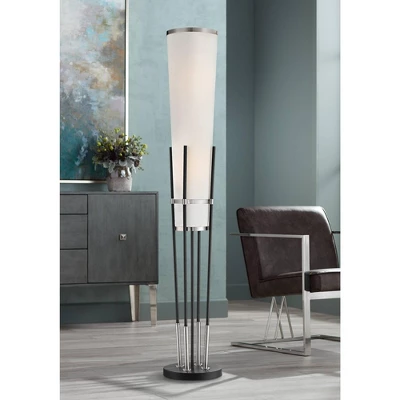 Possini Euro Design Flute Modern Torchiere Floor Lamp 64" Tall Satin Black Brushed Nickel White Linen Shade For Living Room Bedroom Office House Home 1 Possini Euro Design Flute Modern Torchiere Floor Lamp 64" Tall Satin Black Brushed Nickel White Linen Shade For Living Room Bedroom Office House Home
