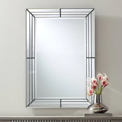 Possini Euro Design Rectangular Vanity Decorative Wall Mirror Modern Beveled Edge Clear Mirrored Tiles Frame 27" Wide For Bathroom Bedroom Living Room 1 Possini Euro Design Rectangular Vanity Decorative Wall Mirror Modern Beveled Edge Clear Mirrored Tiles Frame 27" Wide For Bathroom Bedroom Living Room