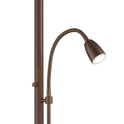 Possini Euro Design Traverse Modern Floor Lamp With LED Gooseneck Reading Light 64" Tall Oil Rubbed Bronze Oatmeal Drum Shade For Living Room Bedroom 2 Possini Euro Design Traverse Modern Floor Lamp With LED Gooseneck Reading Light 64" Tall Oil Rubbed Bronze Oatmeal Drum Shade For Living Room Bedroom - Image 2