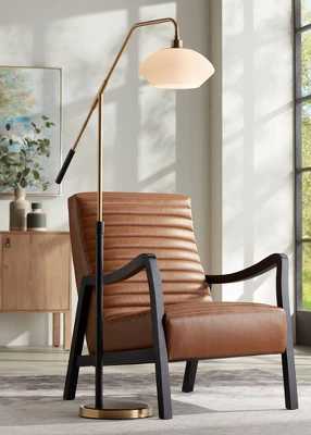 Possini Euro Design Modern Arc Floor Lamp 63 1/2" Tall Warm Gold Black Metal Milky White Glass Shade For Living Room Reading House 1 Possini Euro Design Modern Arc Floor Lamp 63 1/2" Tall Warm Gold Black Metal Milky White Glass Shade For Living Room Reading House