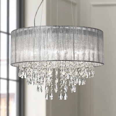 Possini Euro Design Jolie Chrome Chandelier Lighting 20" Wide Modern Crystal Silver Fabric Shade 7-Light Fixture For Dining Room House Kitchen Island 1 Possini Euro Design Jolie Chrome Chandelier Lighting 20" Wide Modern Crystal Silver Fabric Shade 7-Light Fixture For Dining Room House Kitchen Island
