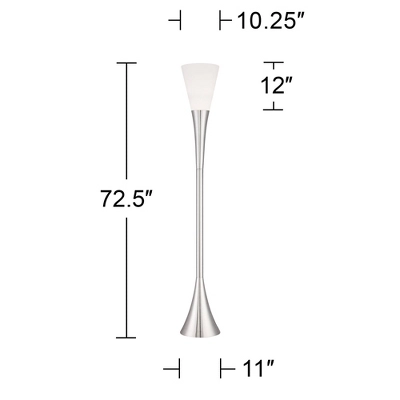 Possini Euro Design Piazza Modern Torchiere Floor Lamp 72 1/2" Tall Brushed Nickel Metal Frosted White Glass Shade For Living Room Bedroom Office Home 4 Possini Euro Design Piazza Modern Torchiere Floor Lamp 72 1/2" Tall Brushed Nickel Metal Frosted White Glass Shade For Living Room Bedroom Office Home - Image 4