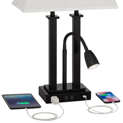 Possini Euro Design Deacon Modern Desk Table Lamp 26" High Black With USB And AC Power Outlet In Base LED Reading Light Oatmeal Shade For Office Desk 3 Possini Euro Design Deacon Modern Desk Table Lamp 26" High Black With USB And AC Power Outlet In Base LED Reading Light Oatmeal Shade For Office Desk - Image 3