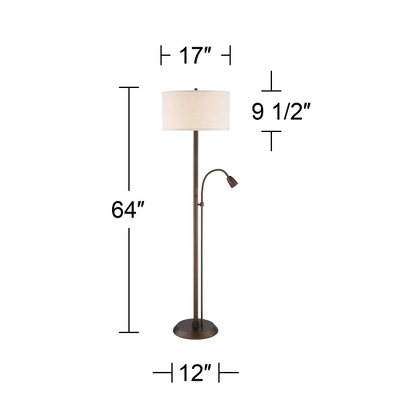 Possini Euro Design Traverse Modern Floor Lamp With LED Gooseneck Reading Light 64" Tall Oil Rubbed Bronze Oatmeal Drum Shade For Living Room Bedroom 7 Possini Euro Design Traverse Modern Floor Lamp With LED Gooseneck Reading Light 64" Tall Oil Rubbed Bronze Oatmeal Drum Shade For Living Room Bedroom - Image 7