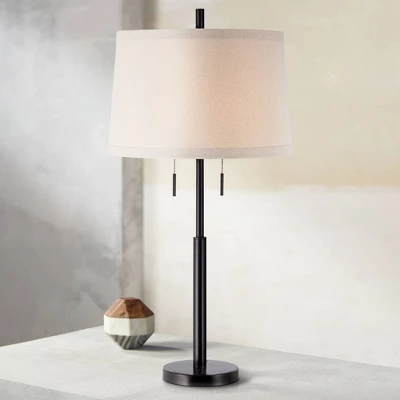 Possini Euro Design Rustic Farmhouse Table Lamp 33" Tall Dark Bronze Metal Off White Burlap Fabric Drum Shade For Bedroom Living Room House Bedside 1 Possini Euro Design Rustic Farmhouse Table Lamp 33" Tall Dark Bronze Metal Off White Burlap Fabric Drum Shade For Bedroom Living Room House Bedside