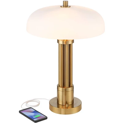 Possini Euro Design Possini Euro® Granview Desk Lamp With Glass Shade And Dual USB Ports 2 Possini Euro Design Possini Euro® Granview Desk Lamp With Glass Shade And Dual USB Ports - Image 2