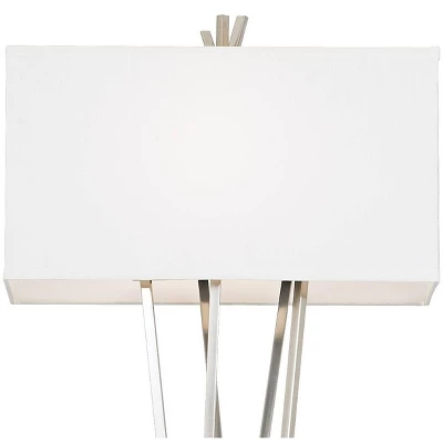 Possini Euro Design Modern Floor Lamp 63.5" Tall Brushed Steel Asymmetry White Linen Rectangular Shade For Living Room Reading Bedroom Office 2 Possini Euro Design Modern Floor Lamp 63.5" Tall Brushed Steel Asymmetry White Linen Rectangular Shade For Living Room Reading Bedroom Office - Image 2