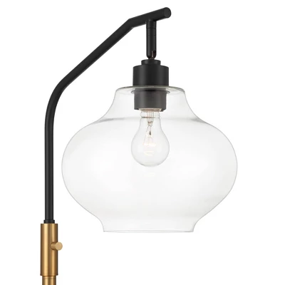 Possini Euro Design Tarrah Mid Century Modern 63" Tall Chairside Arc Floor Lamp Gold Black Metal Clear Glass Shade For Living Room House 2 Possini Euro Design Tarrah Mid Century Modern 63" Tall Chairside Arc Floor Lamp Gold Black Metal Clear Glass Shade For Living Room House - Image 2