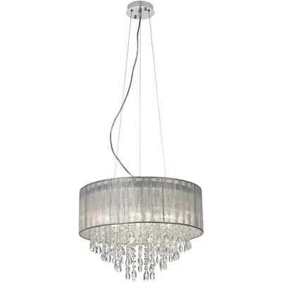 Possini Euro Design Jolie Chrome Chandelier Lighting 20" Wide Modern Crystal Silver Fabric Shade 7-Light Fixture For Dining Room House Kitchen Island 5 Possini Euro Design Jolie Chrome Chandelier Lighting 20" Wide Modern Crystal Silver Fabric Shade 7-Light Fixture For Dining Room House Kitchen Island - Image 5