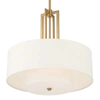 Possini Euro Design Sundry Warm Brass Pendant Chandelier 24" Wide Modern Double Drum Shades 4-Light Fixture For Dining Room House Foyer Kitchen Island 4 Possini Euro Design Sundry Warm Brass Pendant Chandelier 24" Wide Modern Double Drum Shades 4-Light Fixture For Dining Room House Foyer Kitchen Island - Image 4