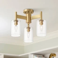 Possini Euro Design Lantico Modern Ceiling Light Semi Flush Mount Fixture 17" Wide Gold 3-Light Clear Glass For Bedroom Kitchen Living Room Hallway